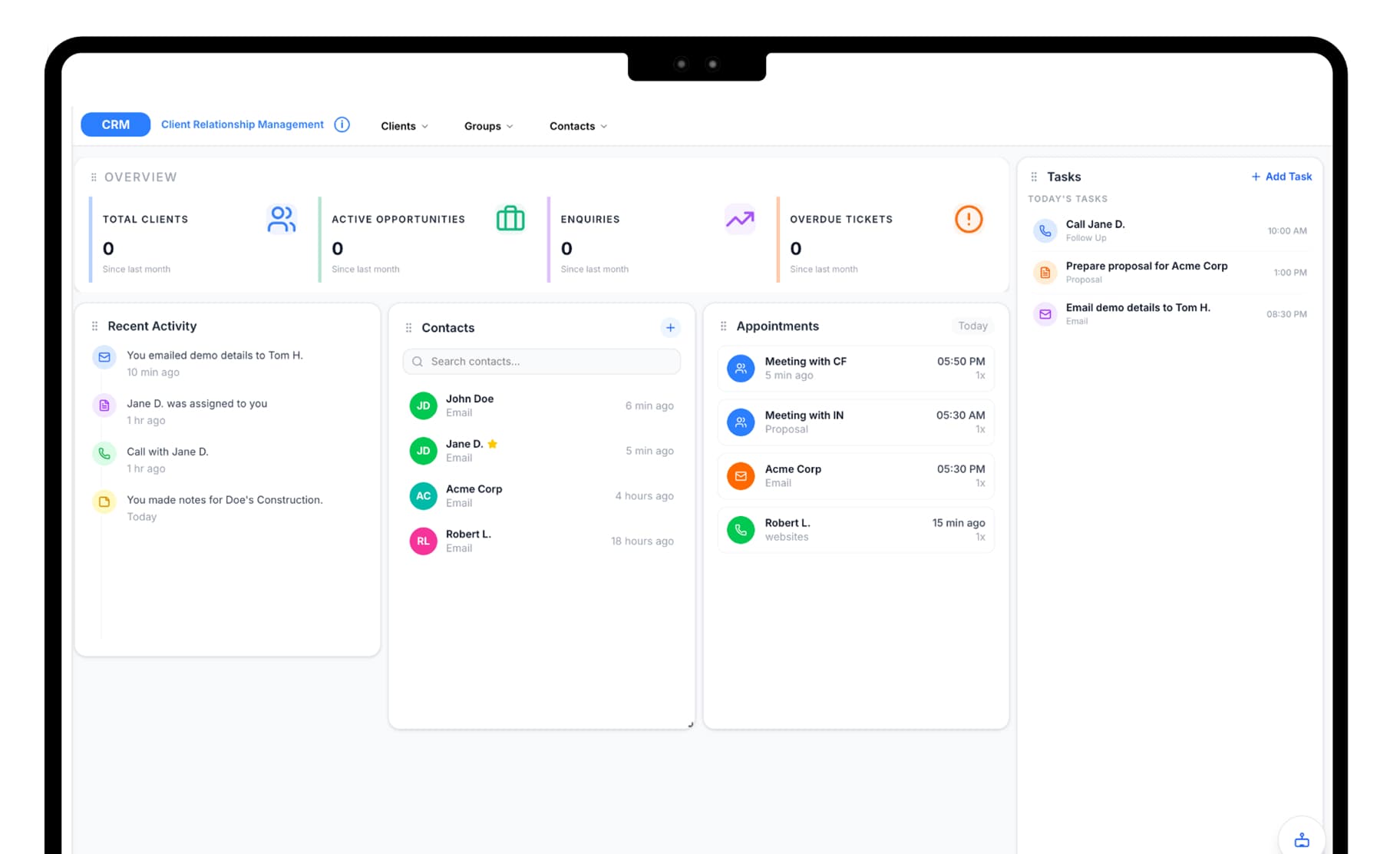 Voctrum CRM dashboard mockup