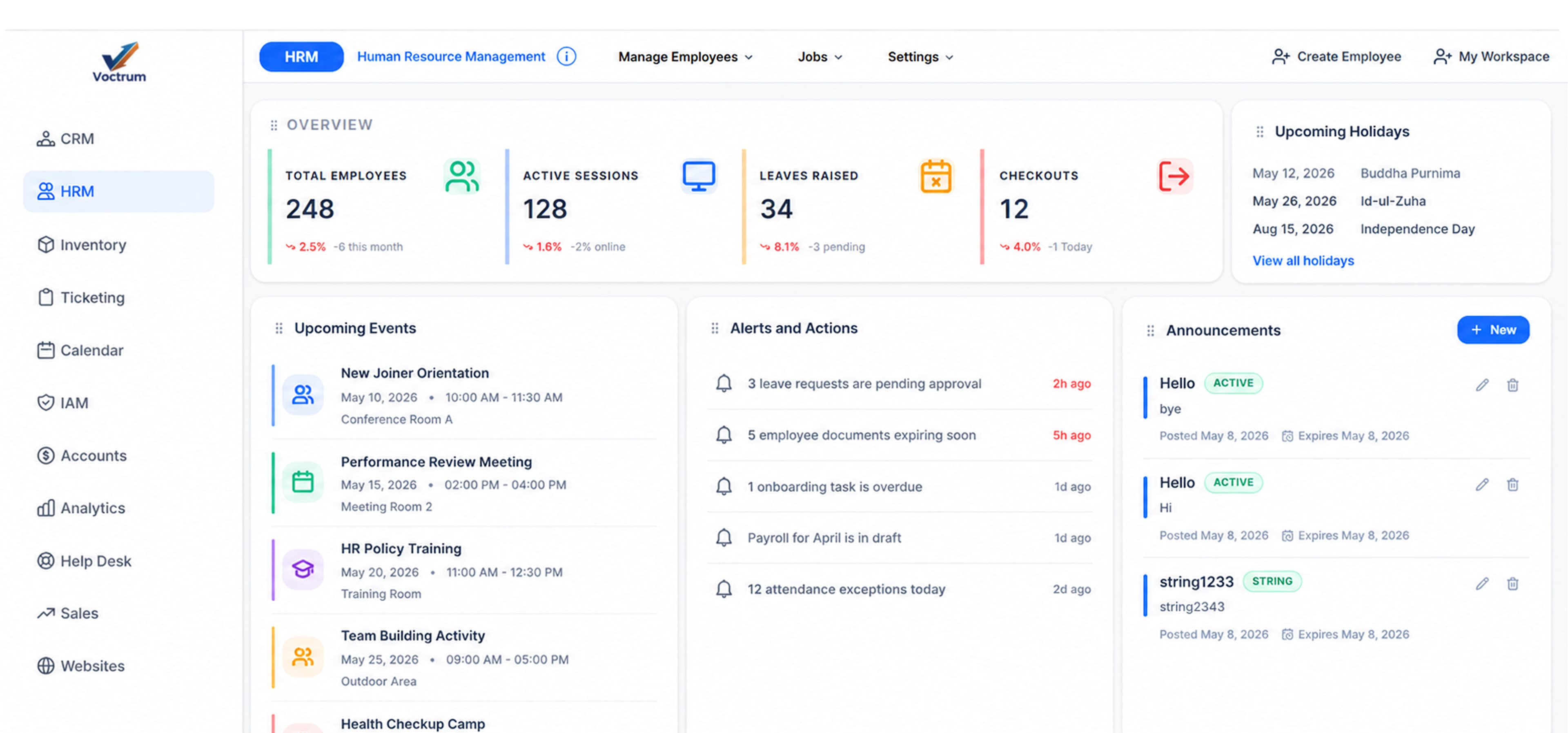 Voctrum ERP modules dashboard
